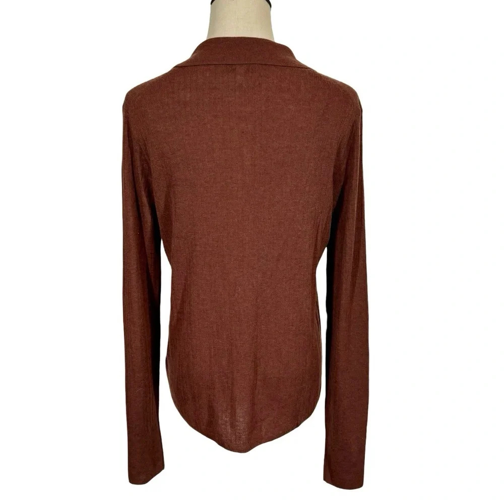 Reiss Women’s Ribbed Henley Sweater in Dark Brown - Picture 9 of 12